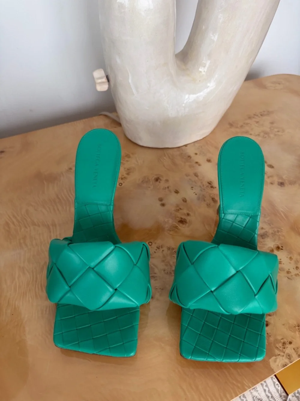 Bottega Veneta Emerald Green Woven Stiletto Slide Heels - Picture 3 of 5